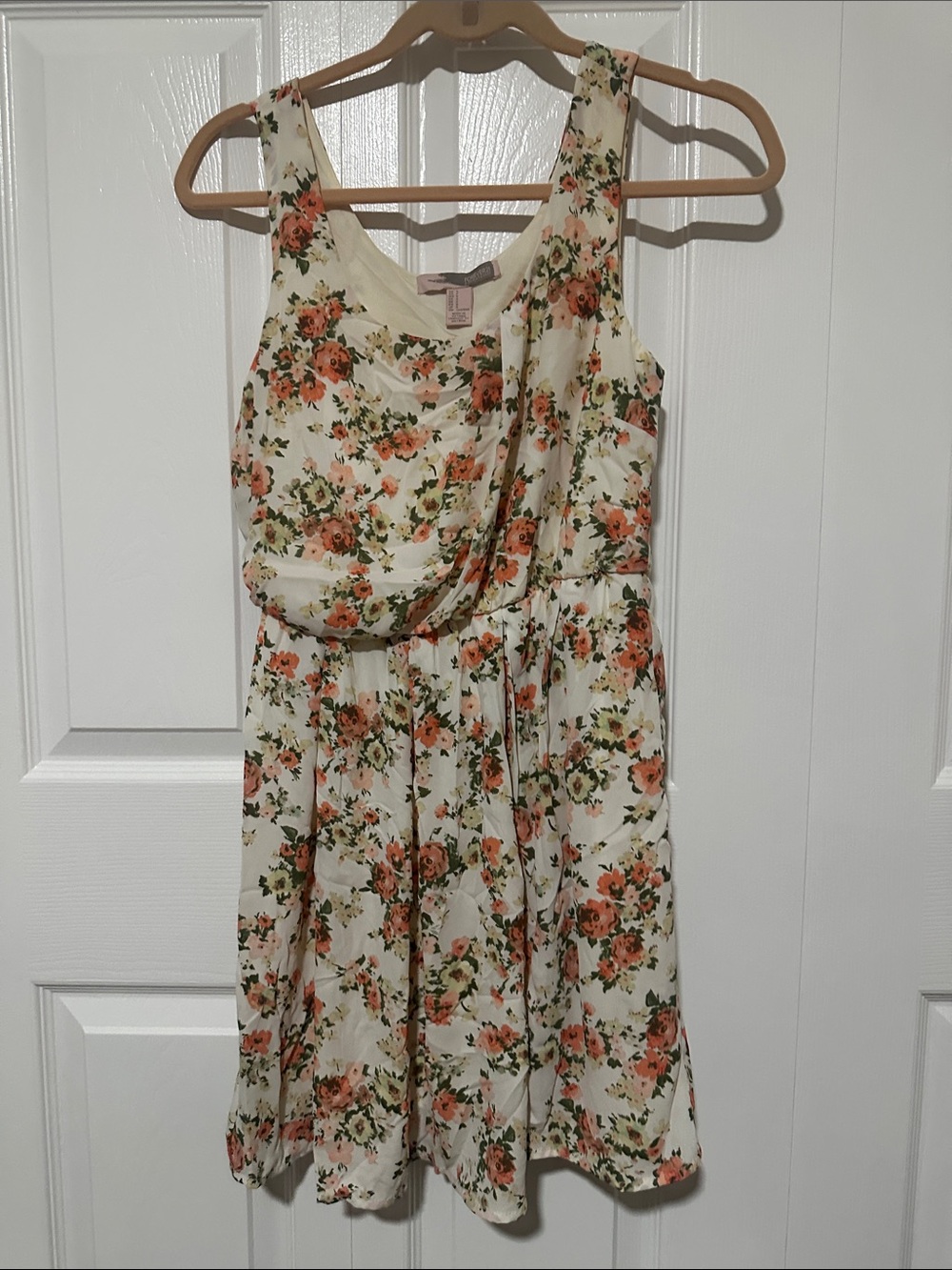 Forever 21 Cream Floral Dress with Pink & Green Print